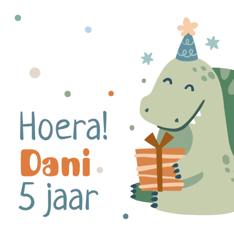 Vrolijk dino label voor aan traktatie of cadeau (per 16 stuks)