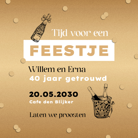 Feestelijke uitnodiging 40 jaar getrouwd met confetti en champagne