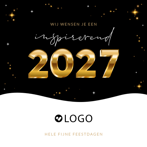 Feestelijke kerstkaart zakelijk met jaartal in goudlook