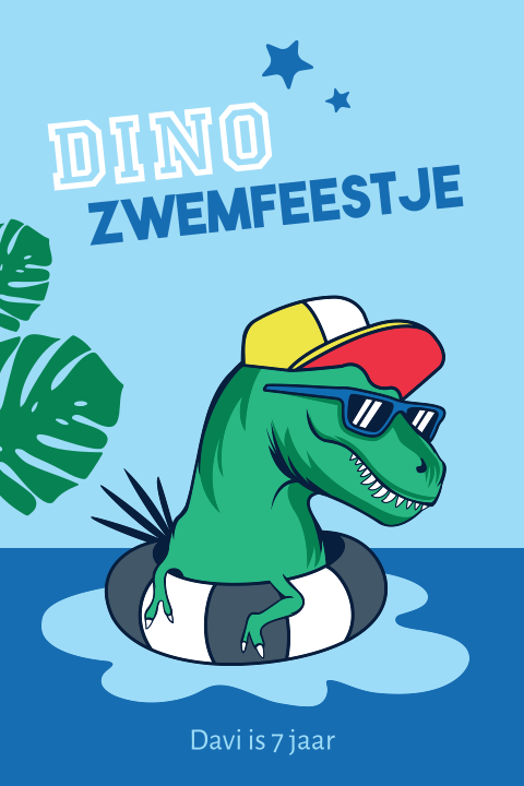 T-rex zwemfeest uitnodiging verjaardag kind