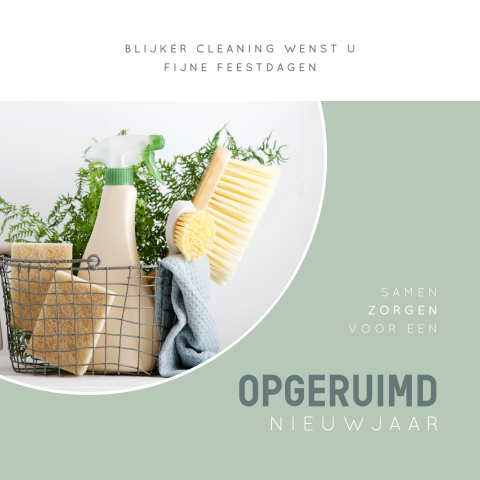 Schoonmaak kerstkaart zakelijk opgeruimd nieuwjaar met logo