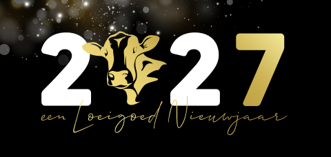 Loeigoed nieuwjaar zakelijke kerstkaart met koe en goudfolie