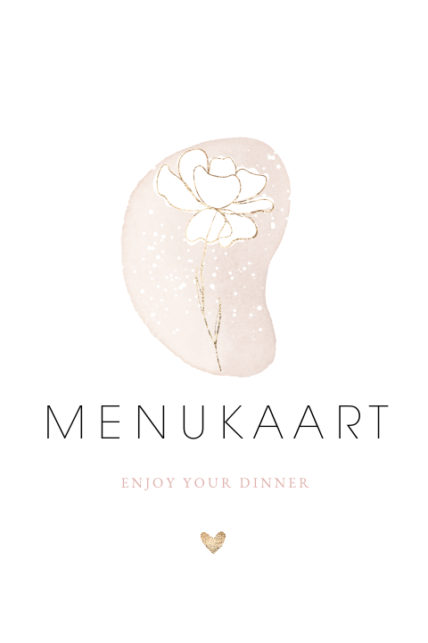 Cleane menukaart Classic Roses met gouden bloem