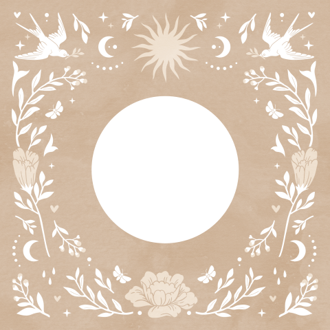 Boho trouwkaart met uitsnede, vogels, bloemen, maan en zon