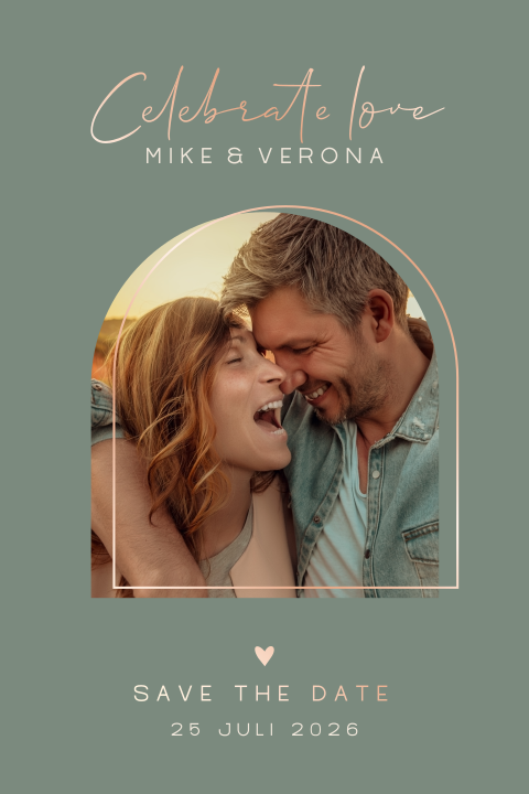Foto Save the Date kaart met roséfolie en ronde hoeken