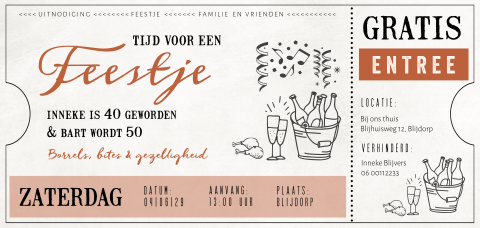 Retro ticket uitnodiging voor een dubbel feest