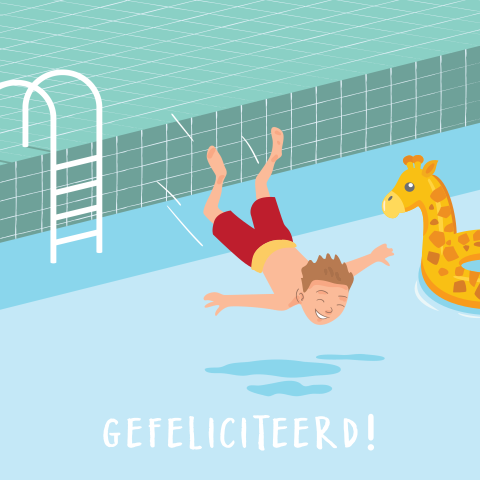 Felicitatie zwemdiploma jongen in zwembad