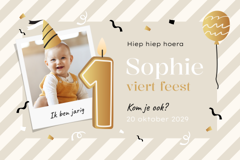 Uitnodiging kinderfeest voor een meisje van 1 jaar met foto