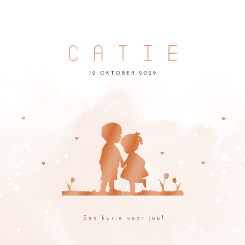 Hoogglans silhouet geboortekaartje voor een zusje