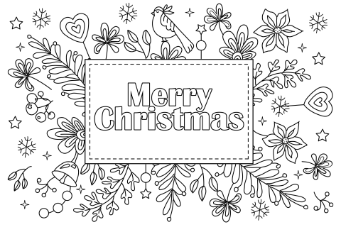 Merry christmas kerstkaart zelf inkleuren