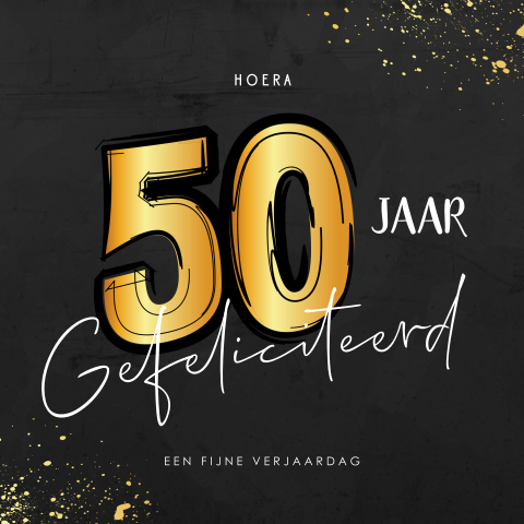 Verjaardagskaart 50 jaar met goud en krijtbord