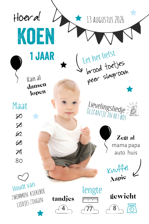 Kinderfeest uitnodiging met foto en mijlpaal teksten