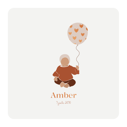 Geboortekaartje meisje met illustratie van meisje en hartjesballon