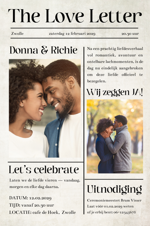 Krant trouwkaart met eigen foto's