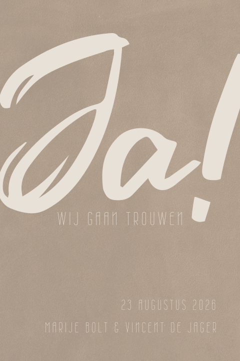 Basic trouwkaart met ronde hoeken en velvetlook achtergrond