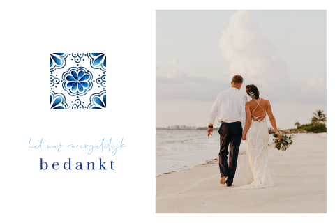 Trouw bedankkaart met foto en mediterrane tegeltje