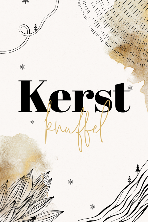 Hippe kerstkaart met kerstknuffel en goudkleurig aquarel