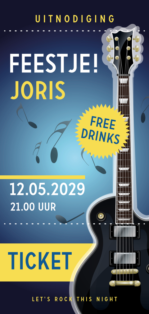 Uitnodiging verjaardag rock feestje met muziek en gitaar