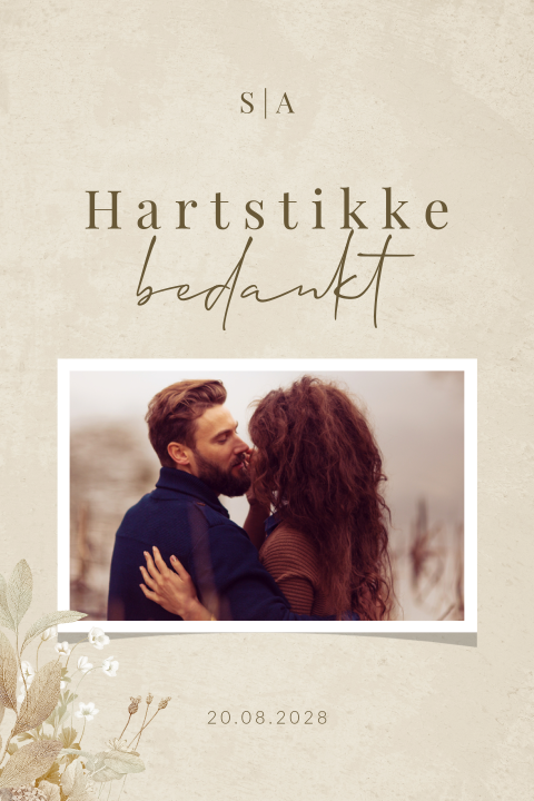 Bedankkaart vintage floral met eigen foto