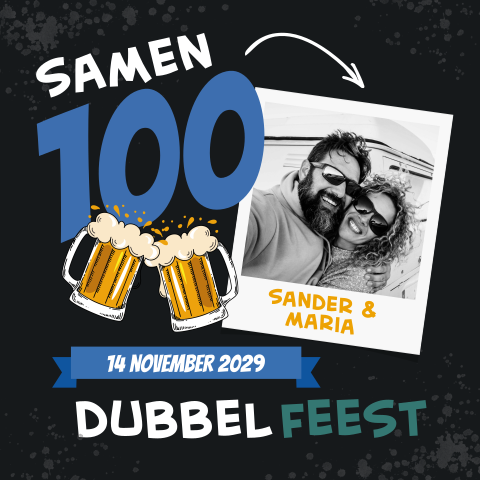 Dubbel feest uitnodiging met bierpul en foto