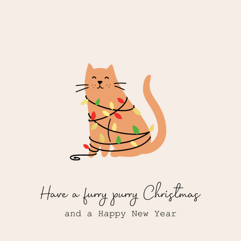 Furry purry Christmas kerstkaart met poes en goudfolie