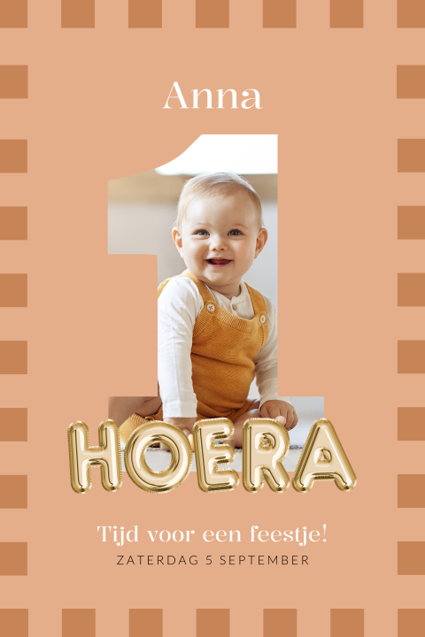 Kinderfeestje uitnodiging 1 jaar met foto en letter ballonnen