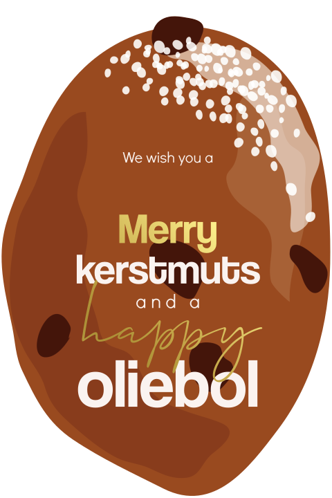 Oliebol kerstkaart in aparte vorm met goudfolie