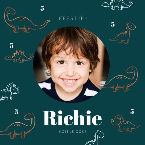 Dino uitnodiging kinderfeestje met foto
