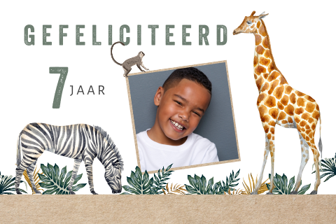 Jungle verjaardagskaart met foto en dieren