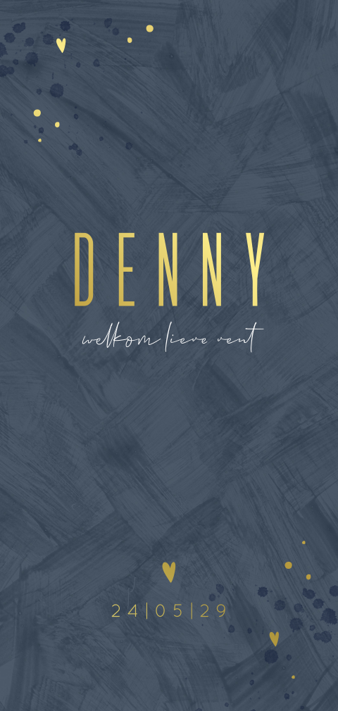 Stoer jongenskaartje met ronde hoeken, goudfolie en hartjes