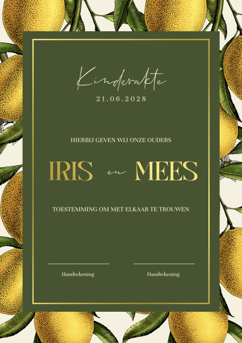 Kinderakte met citroenen voor een trouwerij