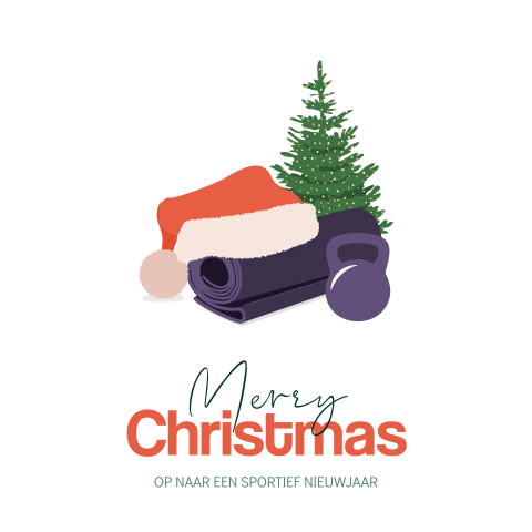 Merry Christmas zakelijke kerstkaart met fitnessmatje en kerstmuts