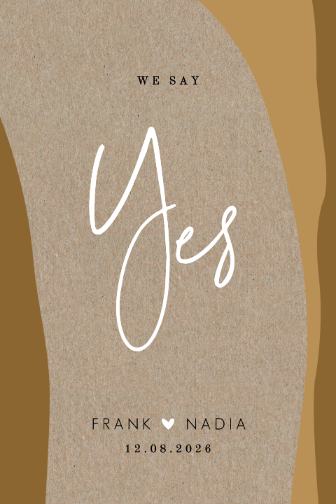 Abstracte trouwkaart met Yes op écht kraftpapier