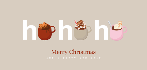 Hippe zakelijke kerstkaart ho ho ho mok koffie chocolademelk