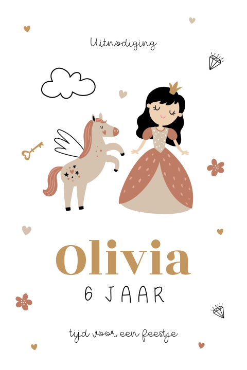 Kinderfeestje uitnodiging met prinses en unicorn