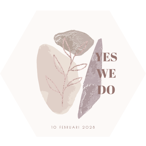 Abstracte trouwkaart in hexagon vorm met takje