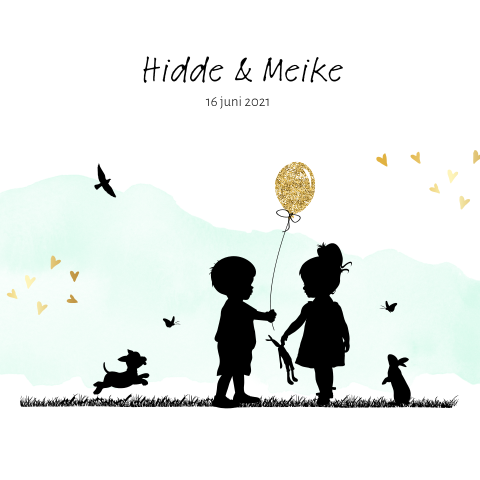 Jongen meisje tweeling met aquarel