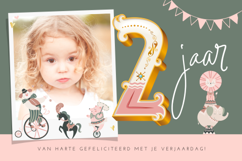 Circus verjaardagskaart meisje 2 jaar met foto
