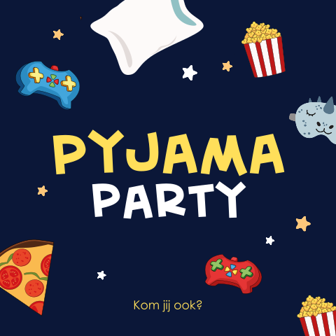 Game slaapfeestje uitnodiging met popcorn en pizza