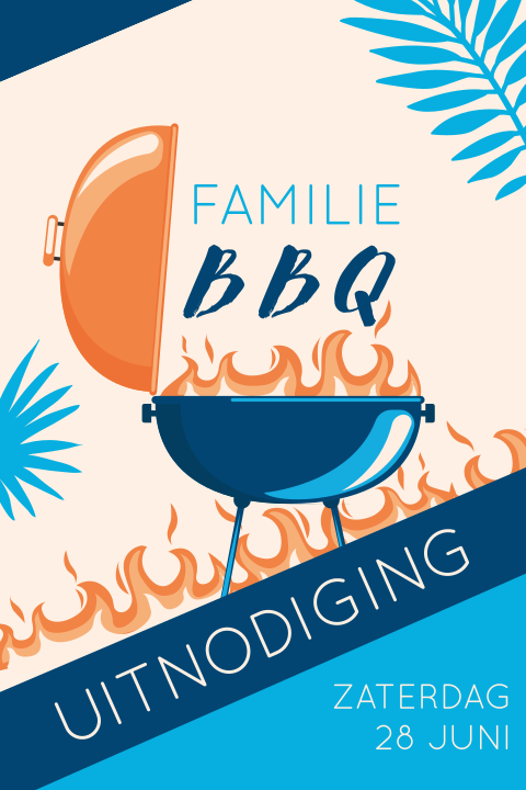 Familiedag BBQ uitnodiging met bladeren en vuur