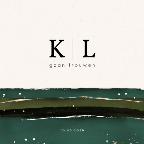 Moderne trouwkaart met initialen en watercolor vegen