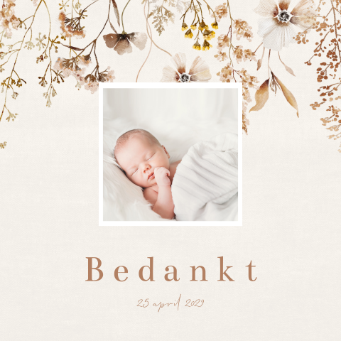 Doopsel bedankkaart met veldbloemen en foto