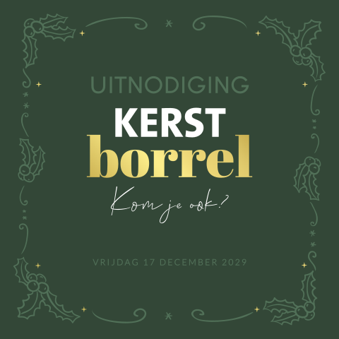 Luxe uitnodiging voor een kerstborrel met hulst en foliedruk