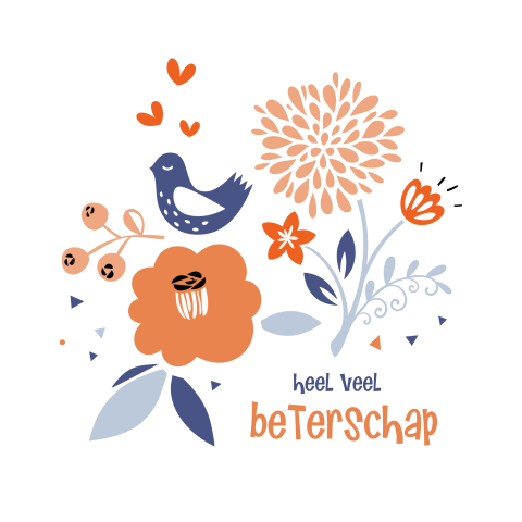 Beterschapskaart vrolijk met bloemen en vogel