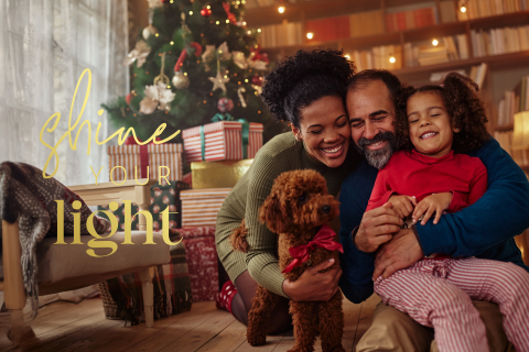 Christelijke shine your light kerstkaart met eigen foto en foliedruk