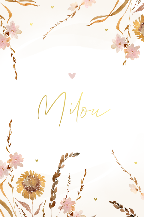 Luxe bloemen geboortekaartje voor een meisje met foliedruk