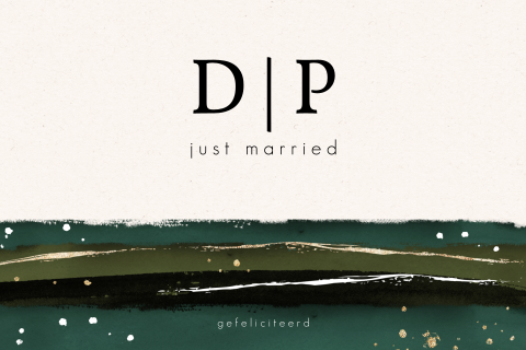 Felicitatie getrouwd met initialen bruidspaar en watercolor vegen