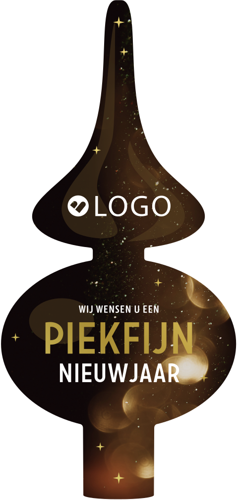 Piek fijn kerstkaart met glitters, goudfolie en zakelijk logo
