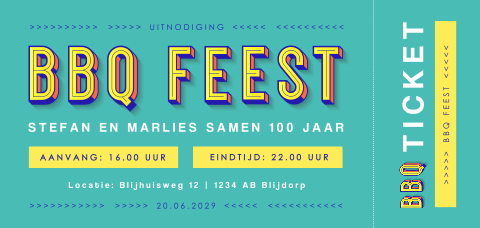 Retro bbq ticket uitnodiging voor een dubbel feest