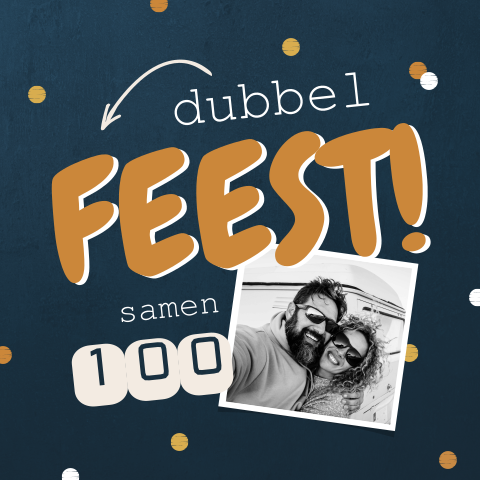 Dubbel feest samen 100 jaar uitnodiging met confetti en foto